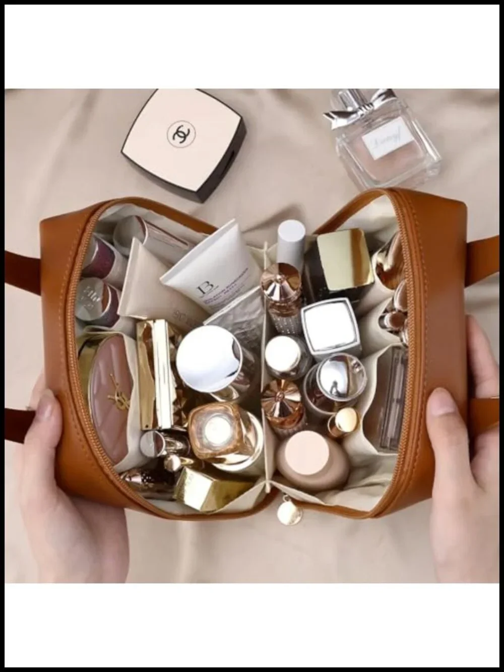 Large Capacity Travel Makeup Bag, Waterproof PU Leather Cosmetic Organizer with